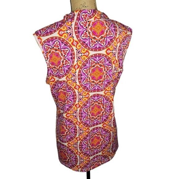 Alex Marie Bright Vibrant Pink Orange Medallion Boho Career Shell Tank Top - Picture 3 of 8